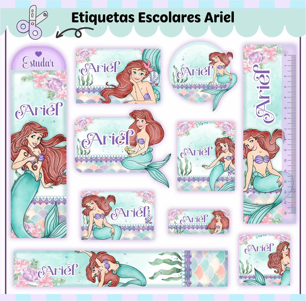 Arquivo Etiqueta Escolar Tema Ariel - Image 2
