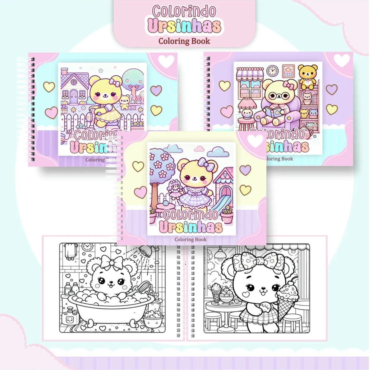 Livro de Colorir Ursinhos Kawaii Pintar Pdf - Image 2