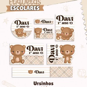 Etiqueta Escolar Ursinho Studio, Png e Pdf
