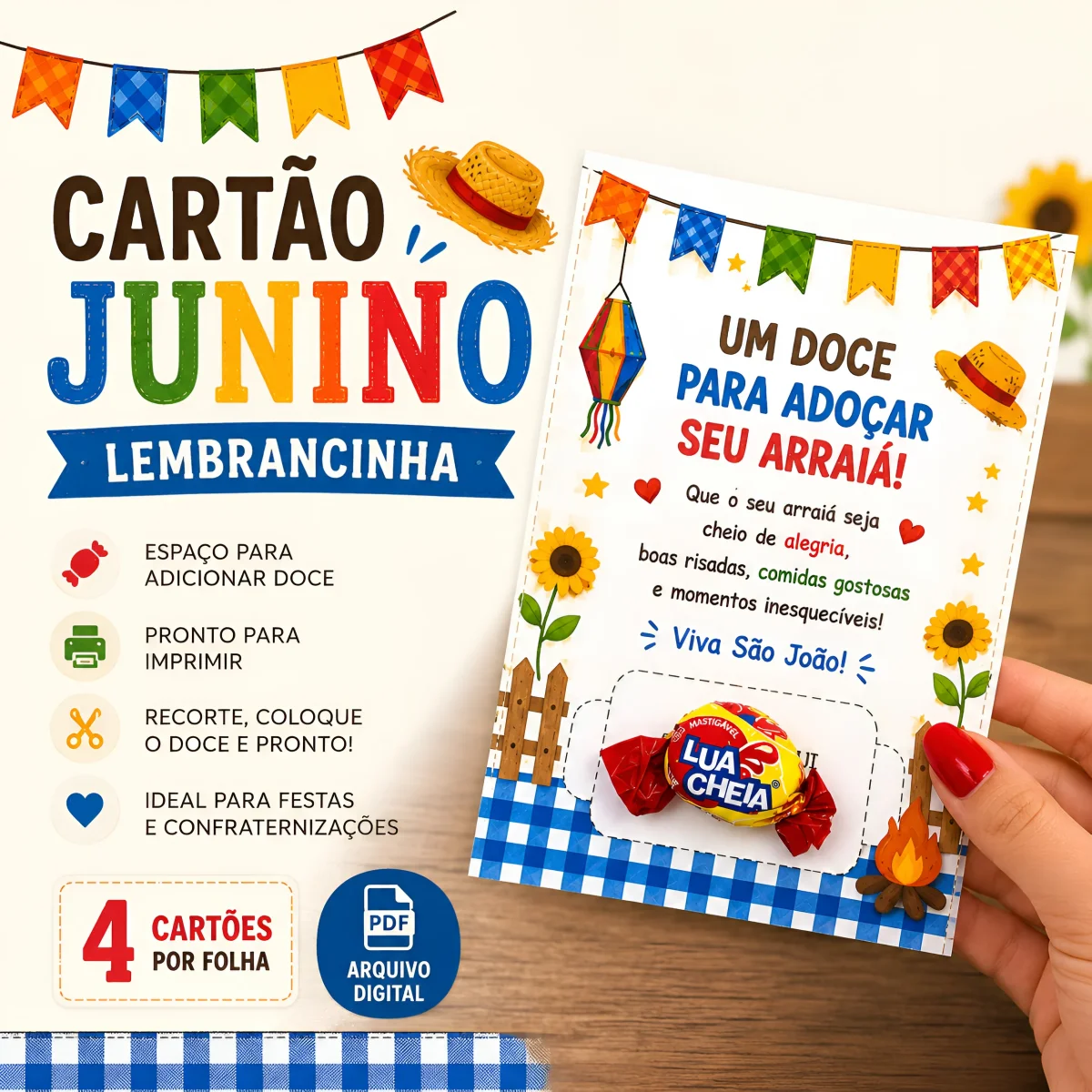 Cartão Junino Lembrancinha com Doce