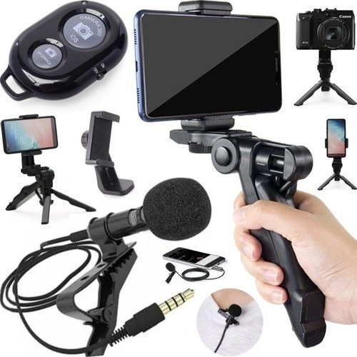 Tripé Estabilizador de Mão kit 5 em 1 gimbal Microfone Celular Gravação De Vídeo - Image 6